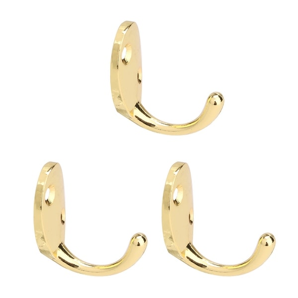 3pcs Wall Hooks Zinc Alloy Hook Coat Bag Wall Hanger w Screws Gold Tone - Gold Tone