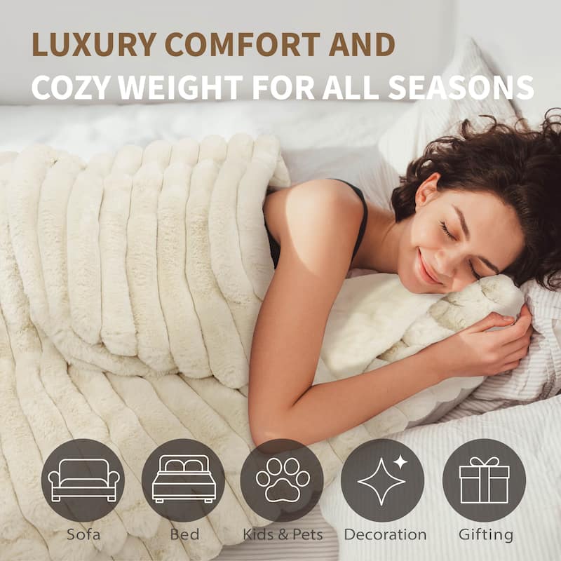 Luxury Reversible Textured Stripe Faux Fur & Velvet Throw