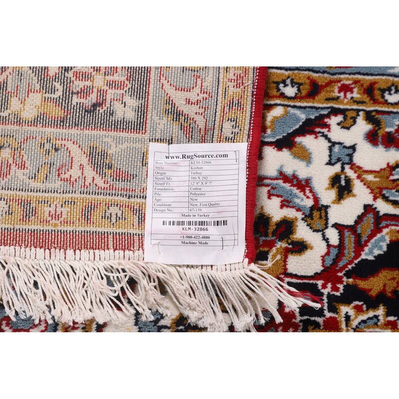 Red Floral Kashan Turkish Rug Machine-Made Carpet - 9'7" x 12'8"
