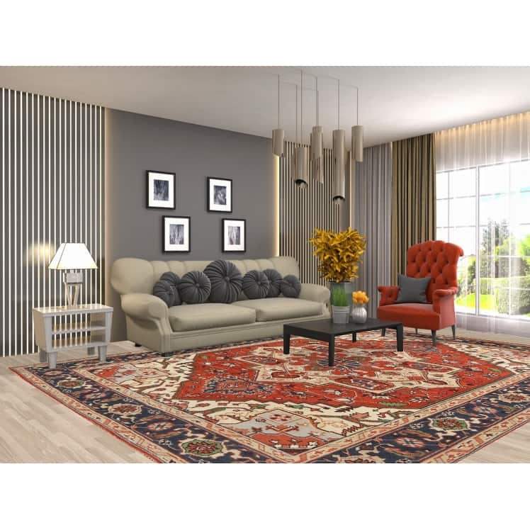 Orange Heriz Serapi Oriental Area Rug Hand-Knotted Wool Carpet - 9'0" x 11'10"