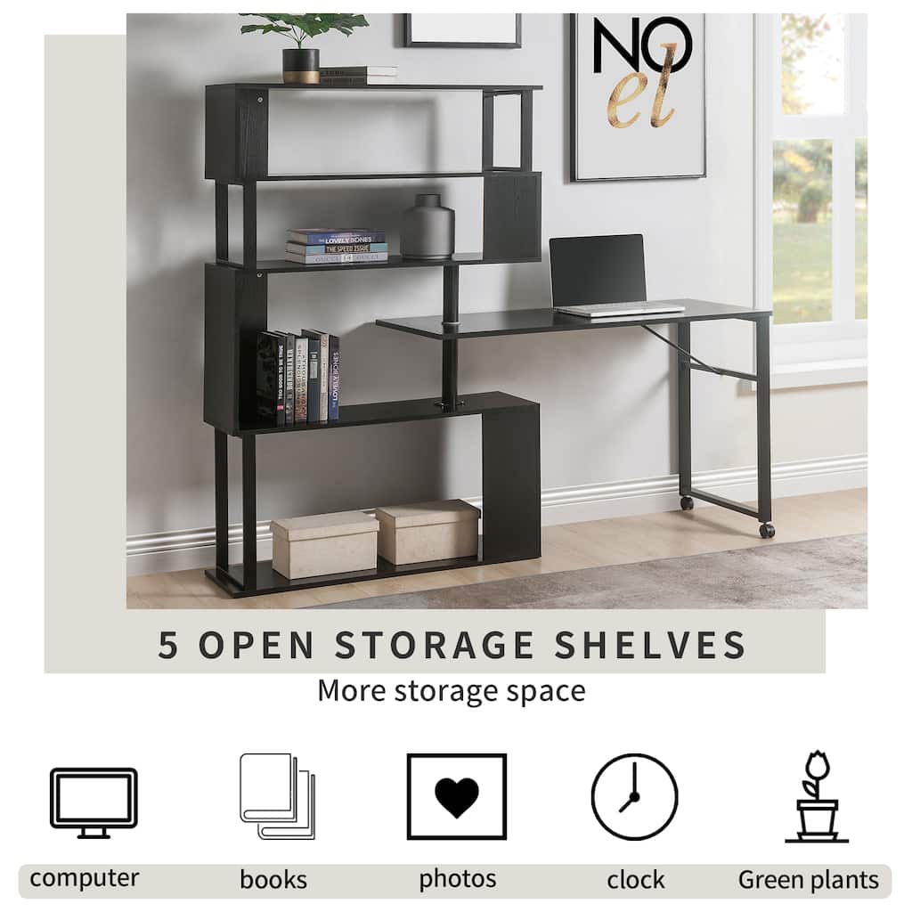 2-in-1 Computer Desk Display Cabinet L-Shaped Corner Table Hallway Cabinet