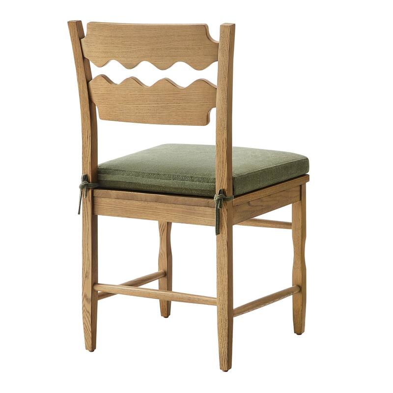 Jax Oak Wood Dining Chair With Wavy Razor Back and Cushion