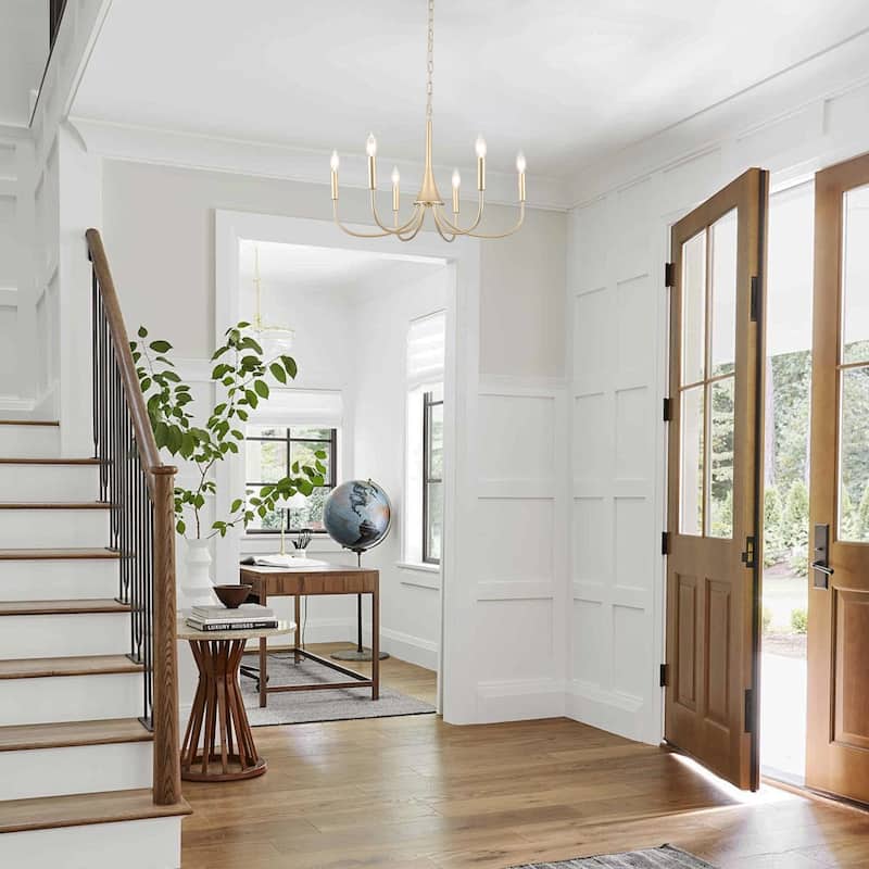 6-Light Modern Farmhouse Chandelier, Candle Style Chandelier, Semi Flush Mount Chandelier for Dining Room Living Room Kitchen