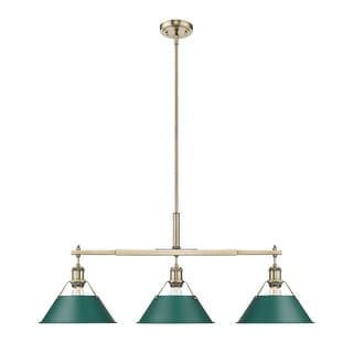 Yep by Golden Lighting Orwell 3-light Island Light in Aged Brass and Pine Green shade - 3 Light Linear Pendant