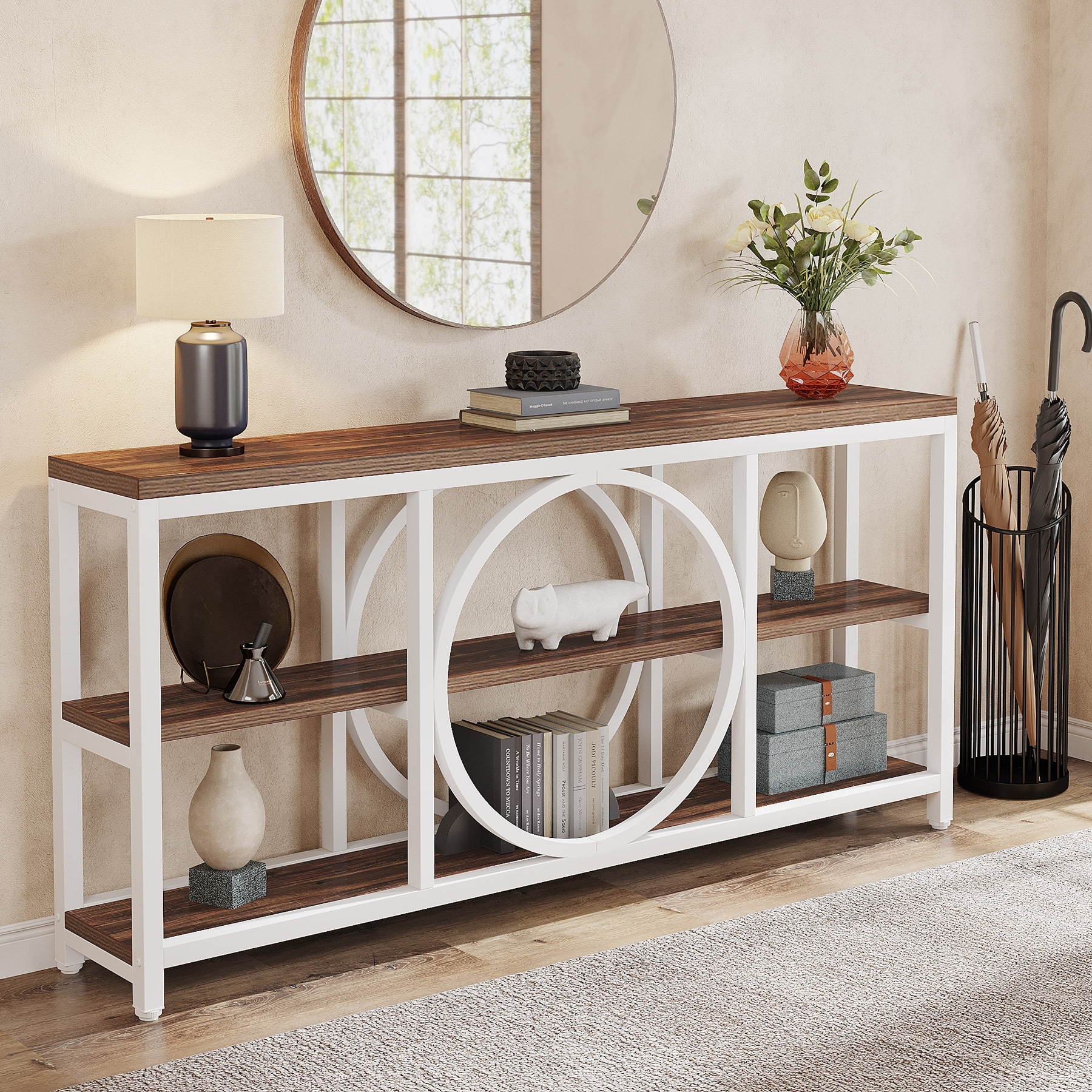 Extra Long Console Table 70.9 inch Narrow Sofa Tables with 3 Tier