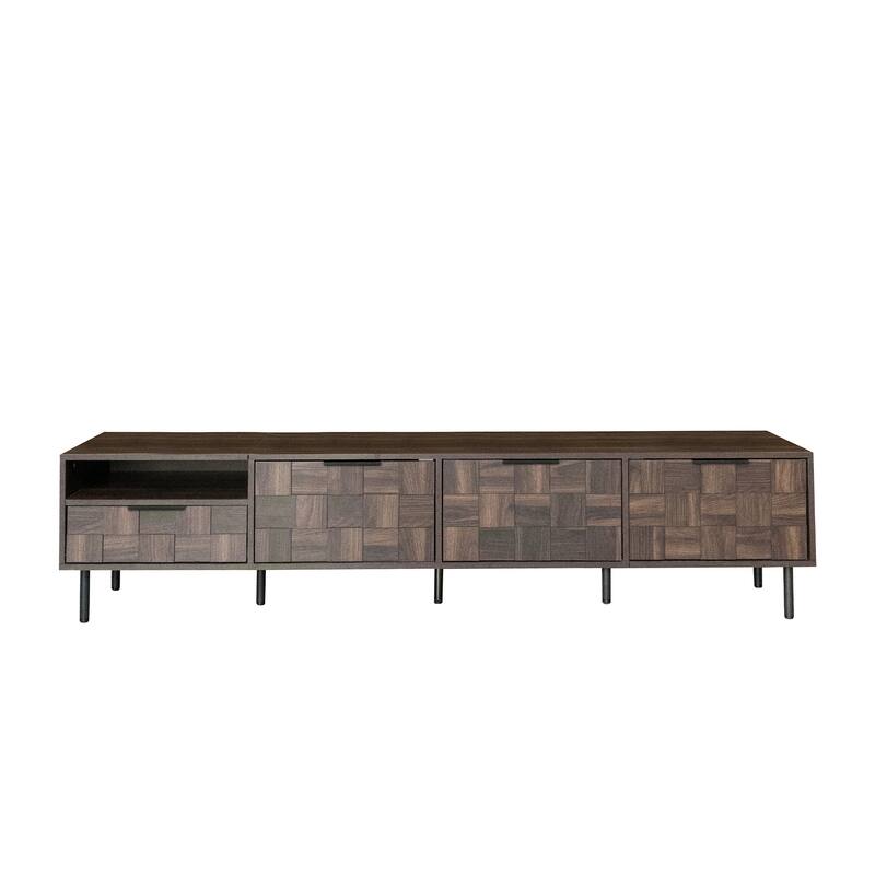 Modern Checkered Design TV Stand, Media Console, for 85/75/65-inch TVs with Storage, for Living Rooms, Walnut