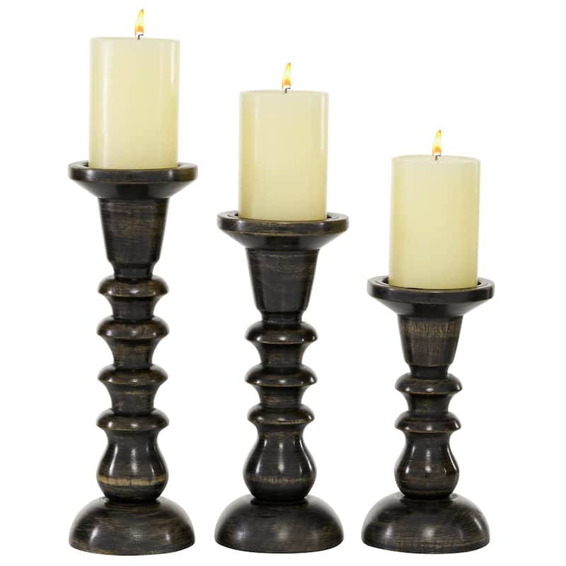 Wood Candle Holder - Set of 3 Dark Brown - Roche River Decor - 4"W x 4"L x 12"H