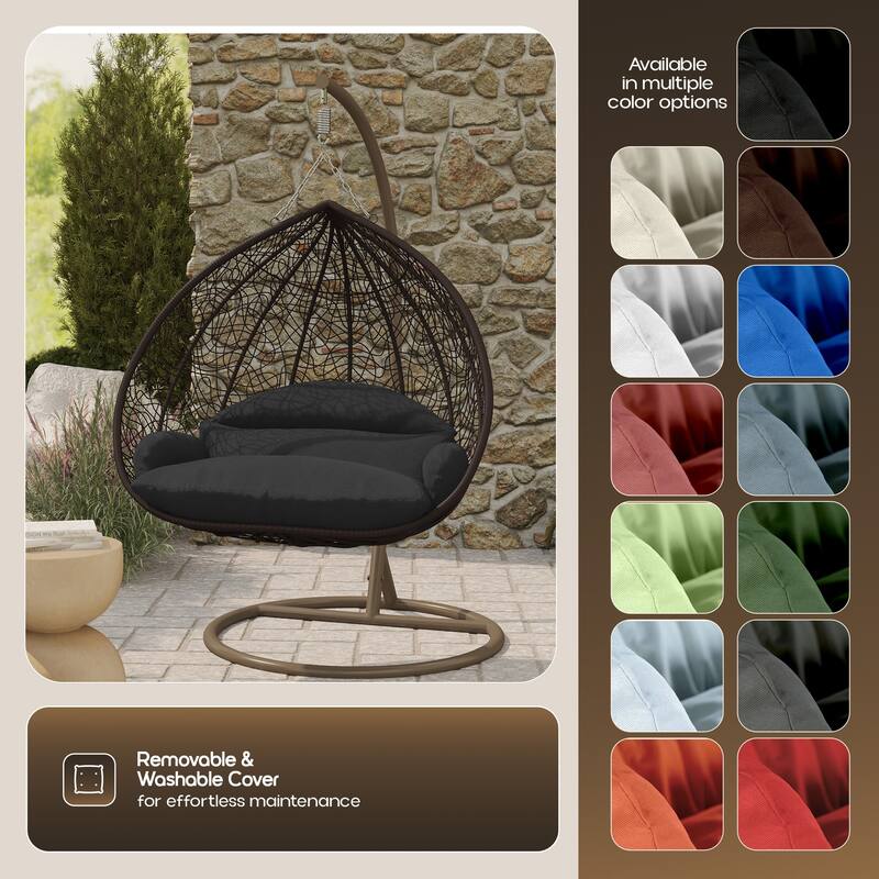 2-Person Egg Swing Chair in Brown Stainless Steel 2-Seater Porch Swing with Stand for Outdoor and Indoor - 77.95" Height