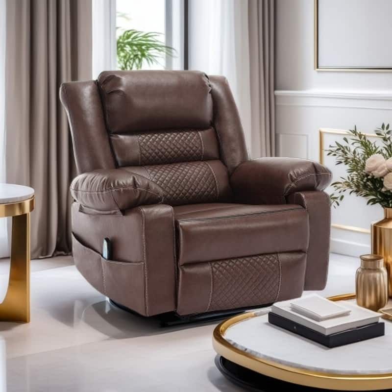 Manual Reclining Chair with 8-Point Vibration Massage, Lumbar Heat, and Durable Wood-Steel Frame for Living Room Comfort - Brown