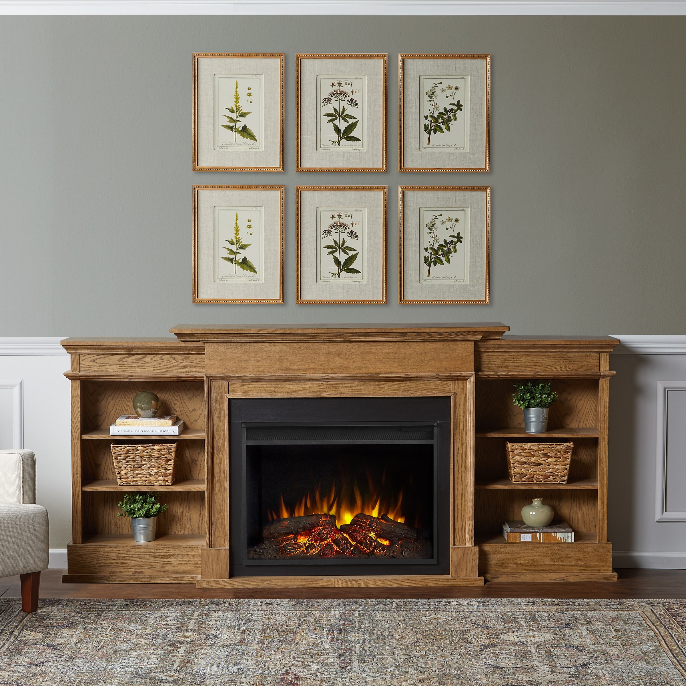 Ashton Grand Media Electric Fireplace In English Oak 92 375 X 14 5 X 42 5 Overstock 31572938
