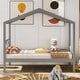 preview thumbnail 42 of 58, Twin/Full Size House Bed, Wooden Playhouse Bed Frame with Semi-enclosed Roof, Headboard, Footboard Storage for Kids, Teens