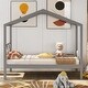 preview thumbnail 26 of 34, Twin Size Wood House Bed with Storage Space and Roof for Kids, Boys, Girls and Bedroom