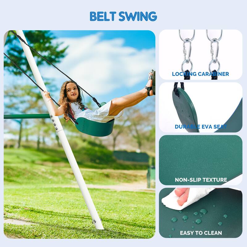 7.6' Heavy Duty Tall Swing Sets for Backyard for Kids with Spider Web Saucer Swing , Belt Swings