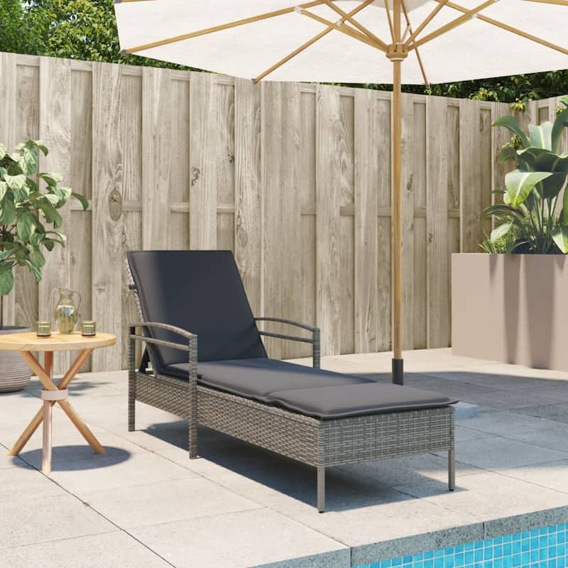 vidaXL Sun Lounger Grey Poly Rattan, Powder-Coated Steel And over - 79.0 x 24.8 x 31.9 in