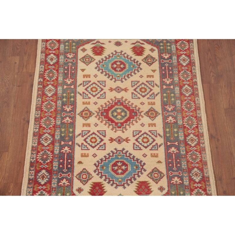 Kazak Oriental Foyer Rug Hand-Knotted Wool Carpet - 2'9" x 3'11"