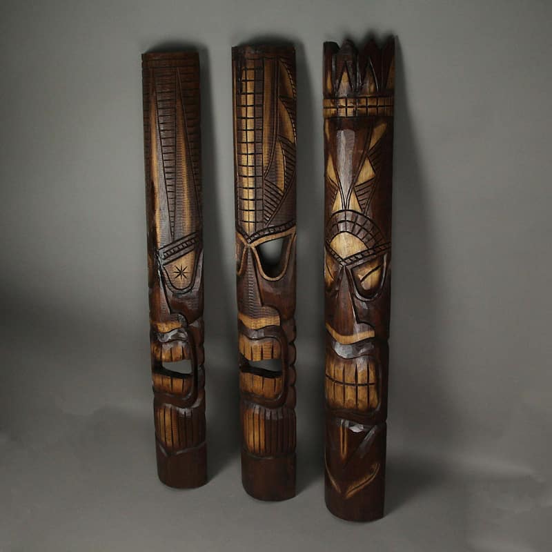 Zeckos 40 Inch Carved Wood Hawaiian Tiki God Masks (Set Of 3)