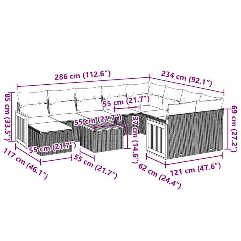 vidaXL Garden Sofa Set Black - 21.7 x 21.7 x 14.6