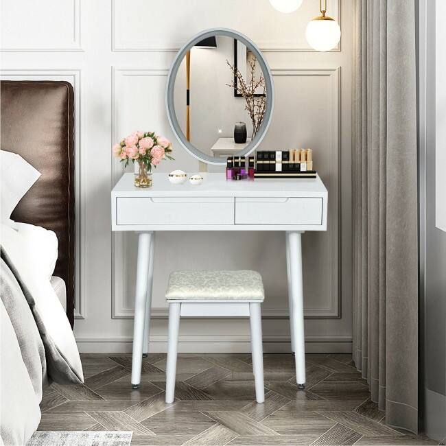 Touch Screen Vanity Makeup Table Stool Set - 31.5" x 16" x 54.5" (L x W x H)