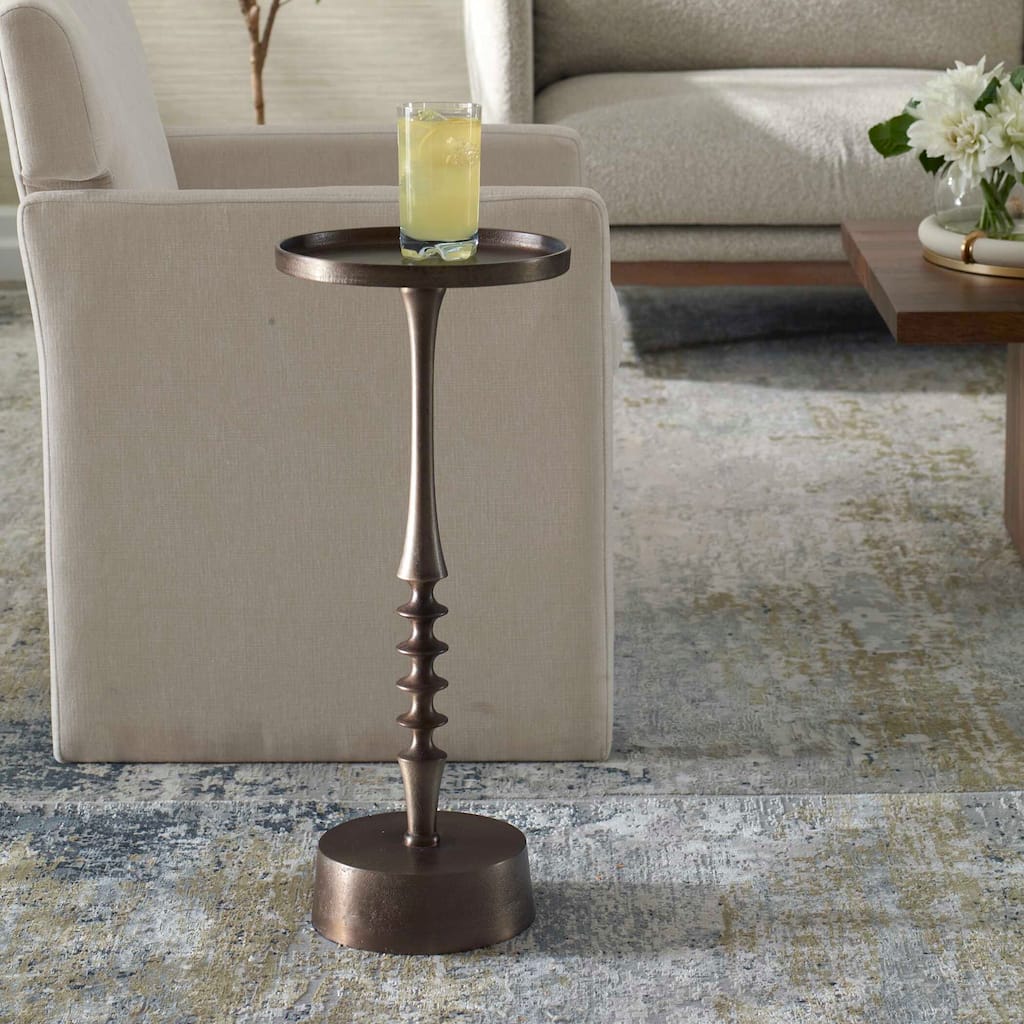 Strick & Bolton Bronze Antique Aluminum Iron Round Accent Table