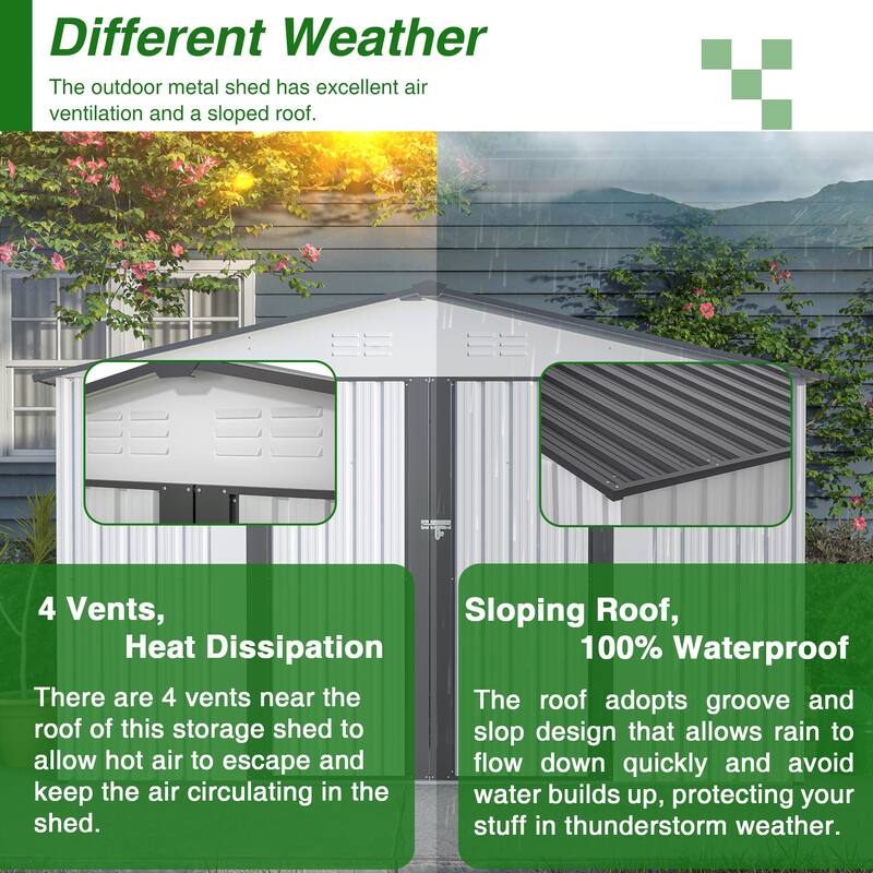 10' x 8' Outdoor Large Storage Shed, Metal Tool Sheds, Lockable - 10X8 FT