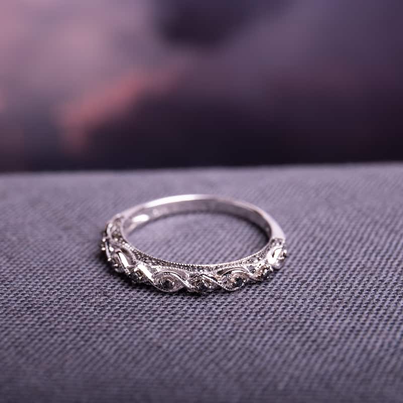 Miadora 10k White Gold 1/8ct TDW Black Diamond Stackable Wedding Band Ring