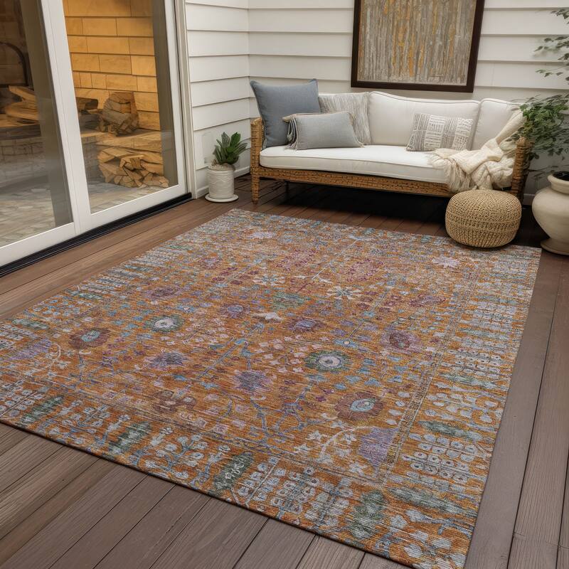 Machine Washable Indoor/ Outdoor Traditional Classic Chantille Rug