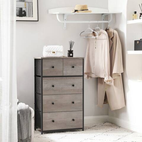 SONGMICS Rustic 5 Fabric Drawer Dresser, Storage Dresser Tower