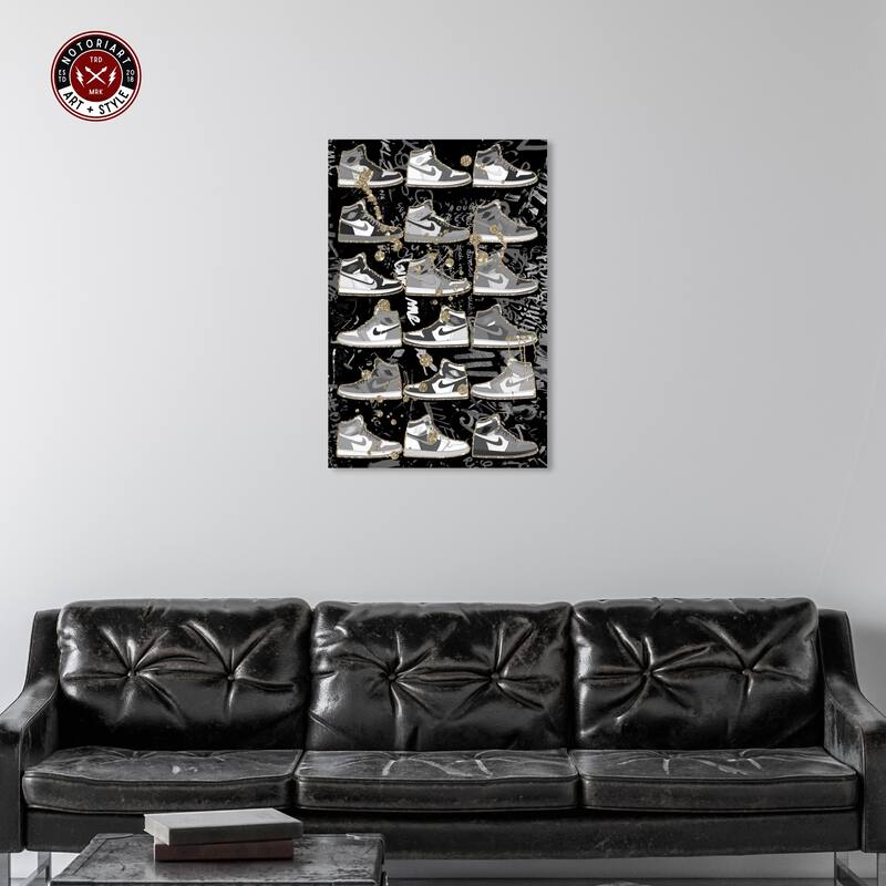 Notoriart Black And White Sneaker Collection Gallery Wrapped Sneaker 1 Piece Canvas Wall Art