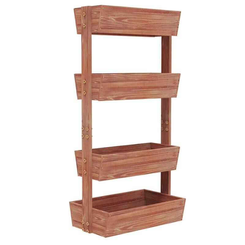 4-tier Wooden Vertical Ladder Raised Vegetable Planter Box Elevated Garden Bed - 25.6" W x 55.5" H