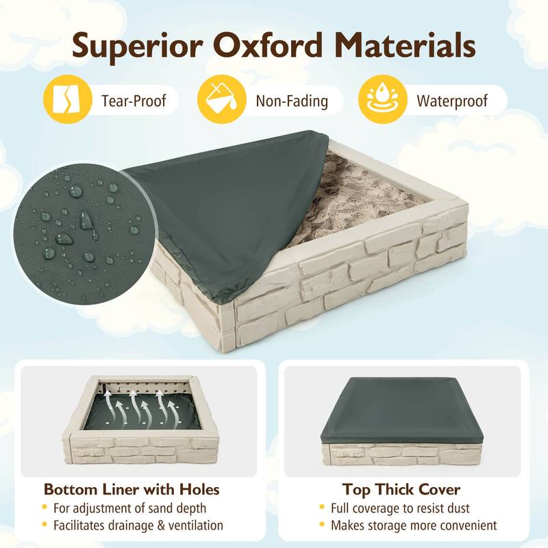 Outdoor Kids Sandbox with Cover and Bottom Liner for Backyard Play