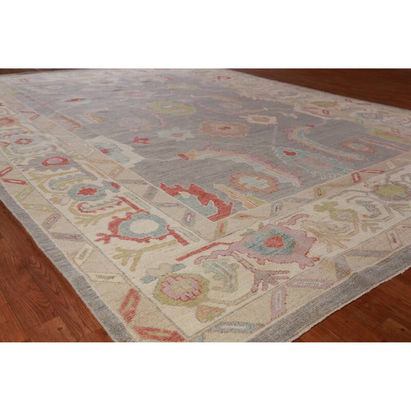 Hand Knotted Oriental 100% Wool Carpet Transitional All-Over Greys & Charcoal Oushak Area Rug - 11' 10'' X 9' 1''