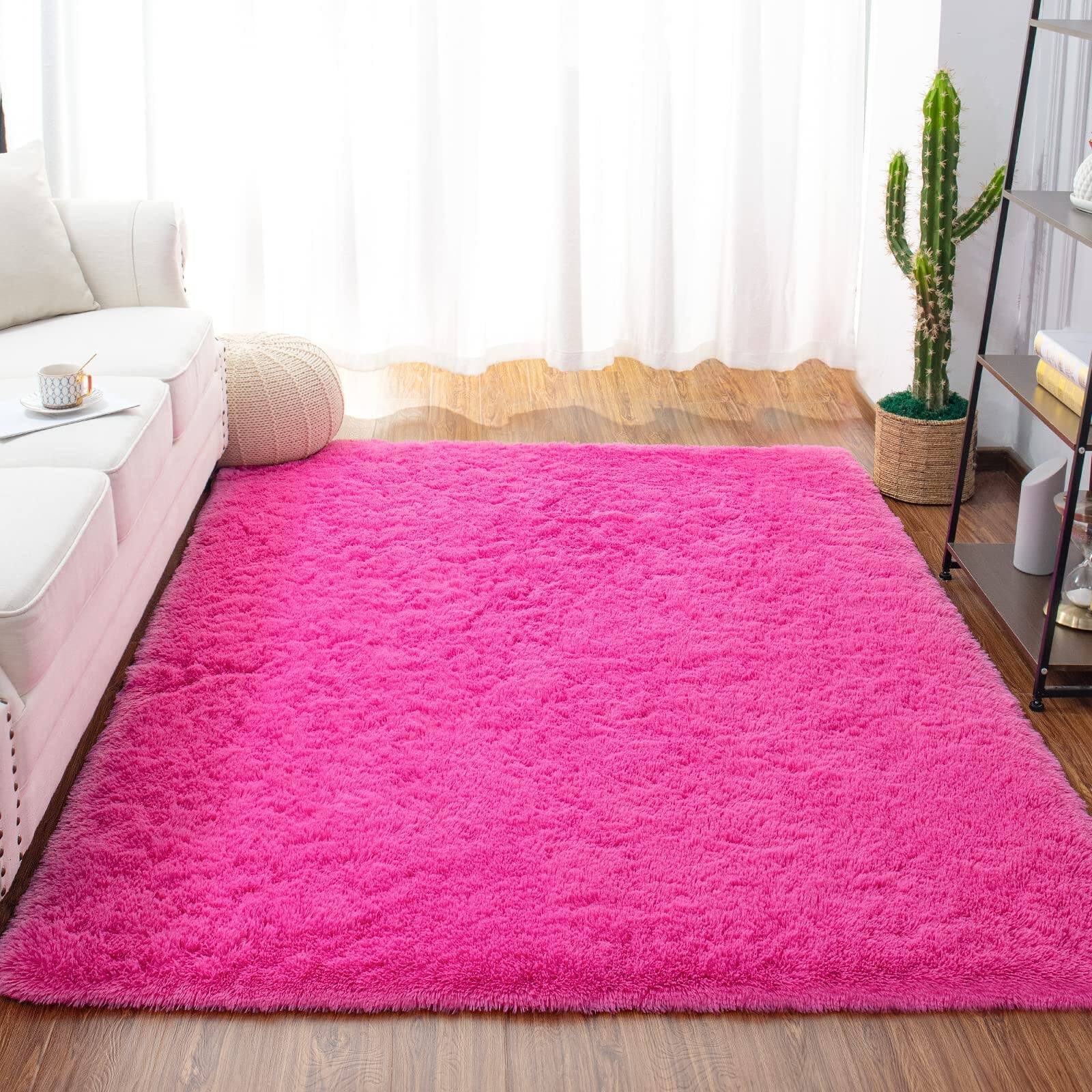 Shaggy Floor Nursery Rug Home Decor Mats, 3 x 5ft HotPink 2' x 3
