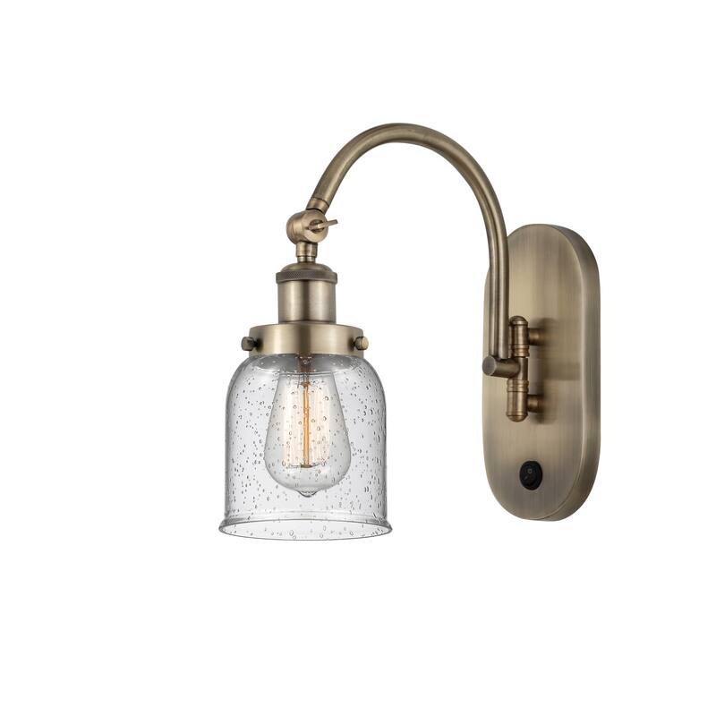 Innovations Lighting Franklin Restoration Bell - 1 Light 5" Sconce - Arm Swivels Side To Side - Antique Brass/Seedy