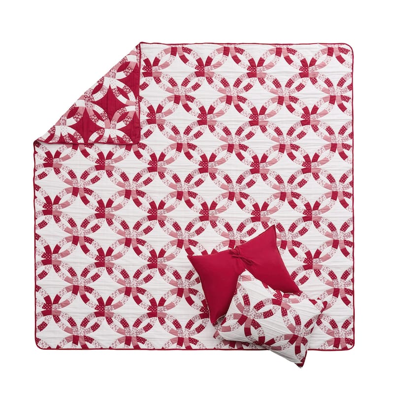 Greenland Home Fashions Wedding Ring Jacquard Woven Reversible Coverlet Set