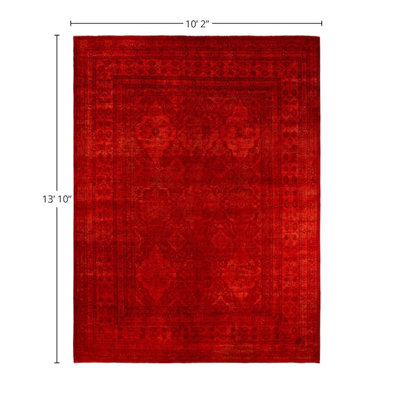 Overdyed, One-of-a-Kind Hand-Knotted Area Rug - Red - 10' 2" x 13' 10"
