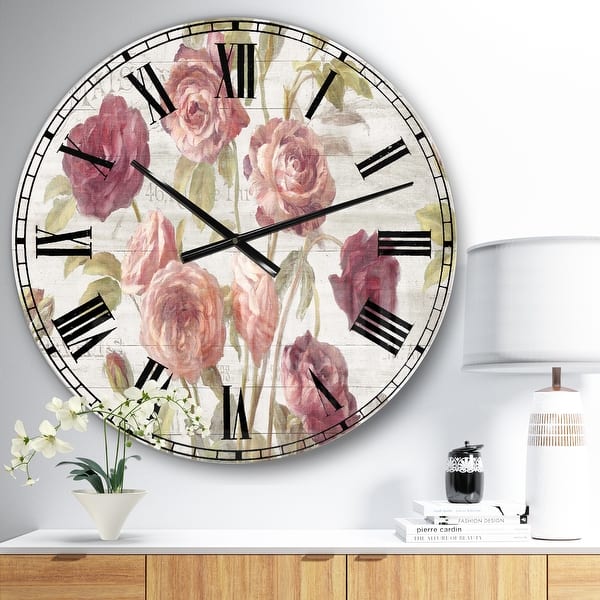 slide 2 of 11, Designart 'French Roses I' Farmhouse Large Wall CLock