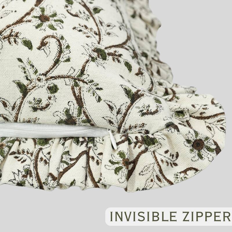 Fabdivine Cotton Frill Both Side Floral Pillow Cove Bed or Living Room Decoration