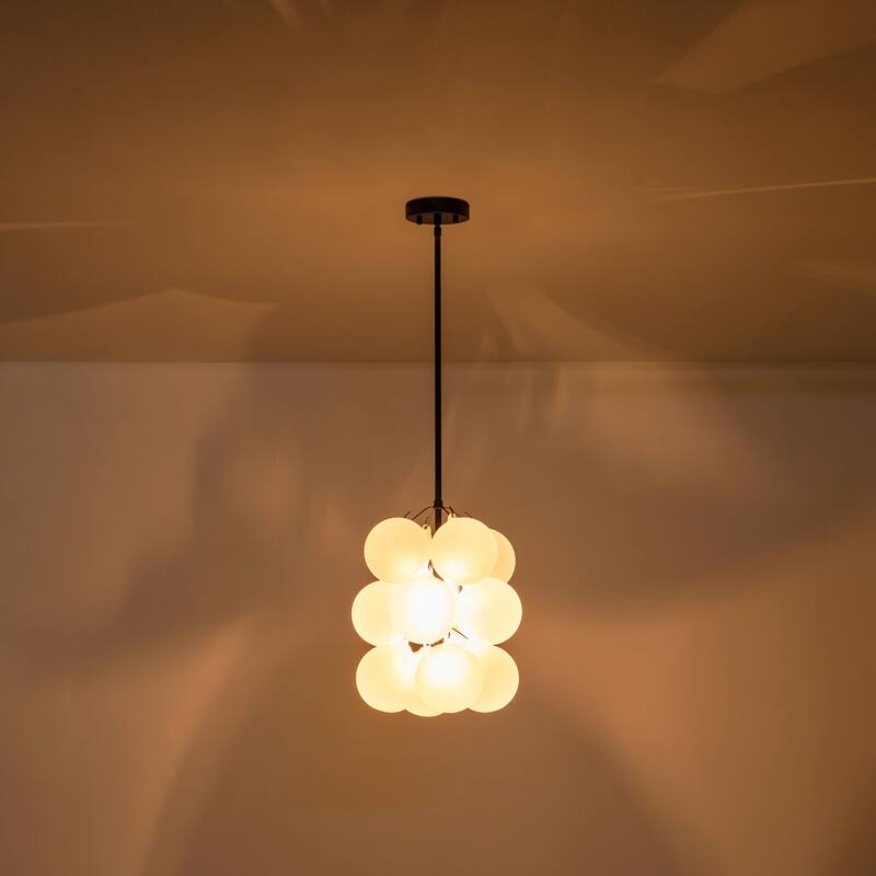 2-Light Modern Cluster Frosted Glass Globe Bubble Chandelier for Dining Room/Living Room