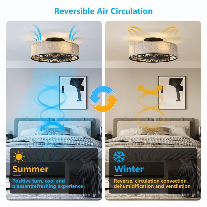 20" Fabric Bladeless Modern Farmhouse Ceiling Fan with Lights