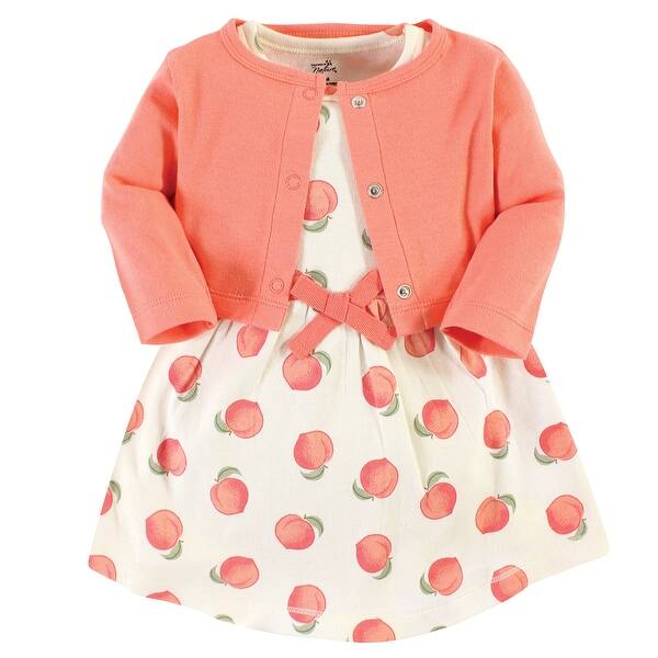 slide 1 of 1, Touched by Nature Baby and Toddler Girl Organic Cotton Dress and Cardigan, Peach 2T - Peach