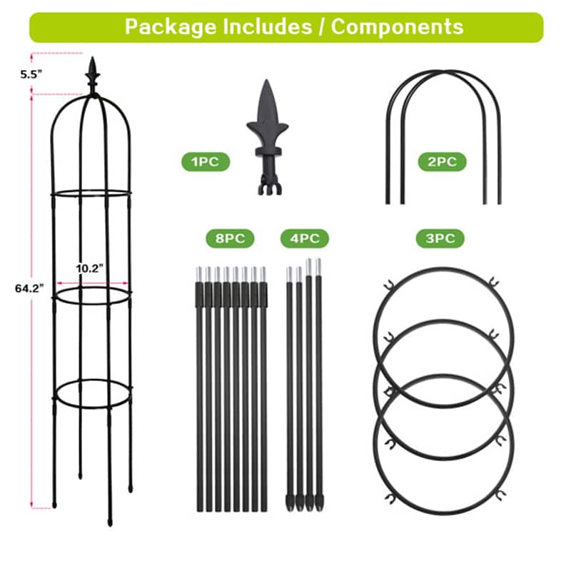 Black 6.2 FT Garden Obelisk Trellis Tall Tower Trellis Stand