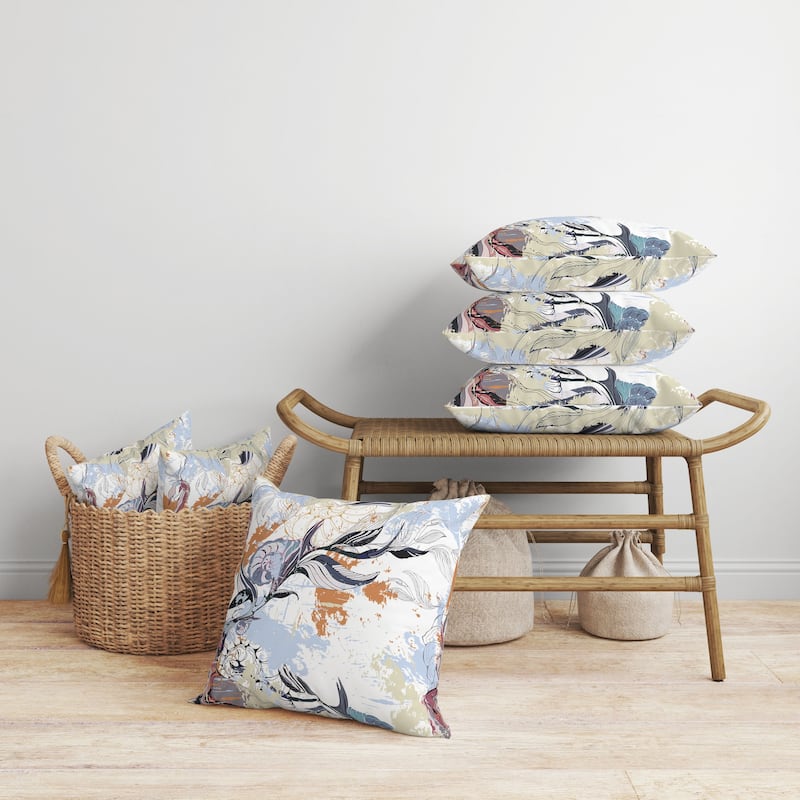 Leaf Lurker Faux Suede Reversible Throw Pillow White and Blue