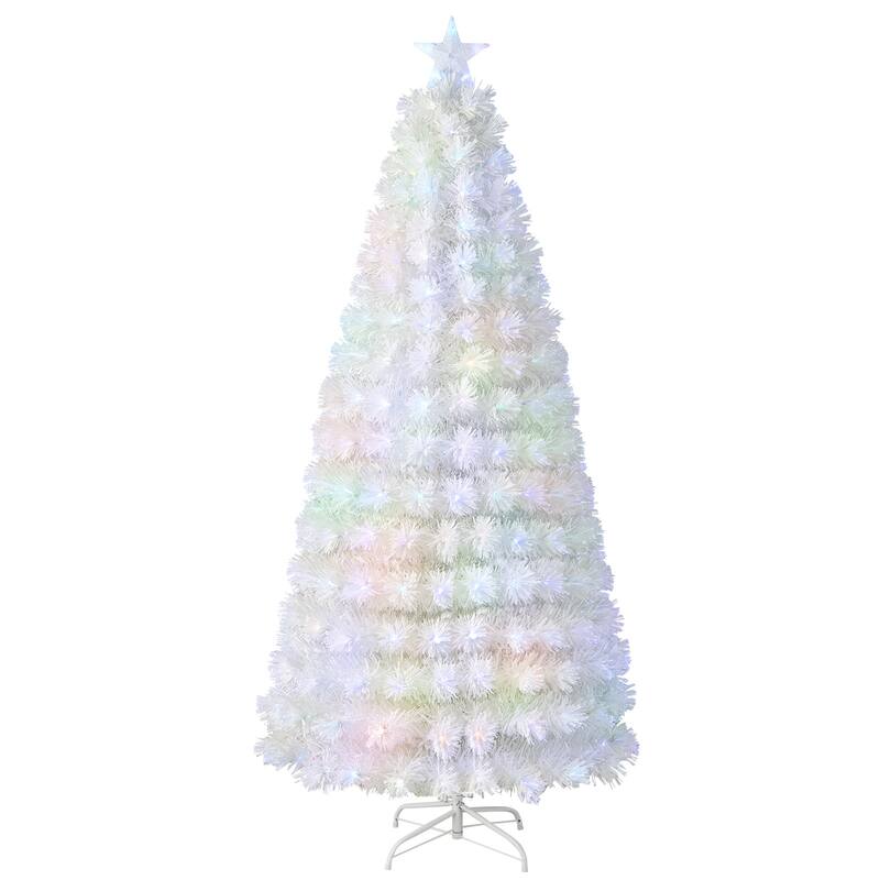 5 Feet Pre-Lit White Artificial Christmas Tree with Iridescent Leaves - 5 Foot