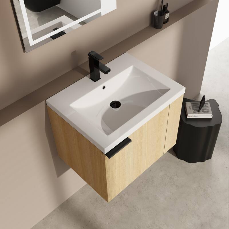 BNK 24"/48" Single Sink Bathroom Vanity with Soft Close Door and Shelf, Modern Floating Vanity