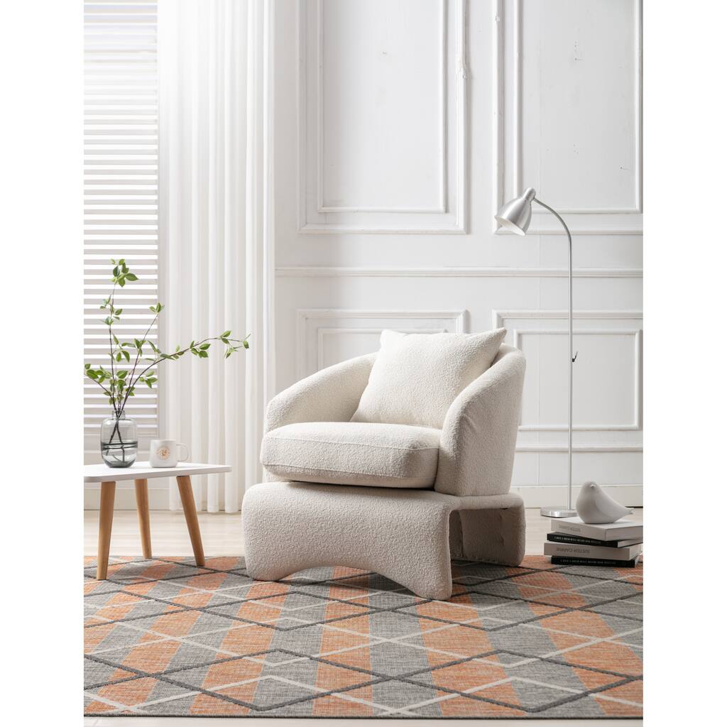 Stylish Linen Fabric Upholstered Padded Leisure Chair,Primary Living Room Chair,Curved Edges,Multi-scene Use
