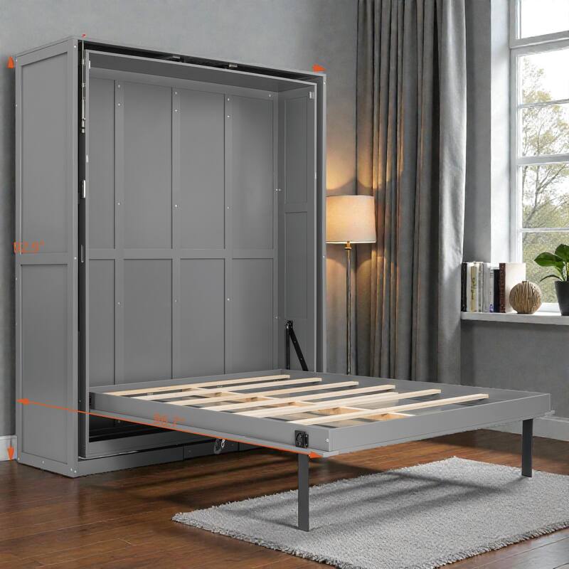 Rotating Queen Murphy Bed with Storage Shelves, 360 Degree Space Saving Wall Bed for Home Office