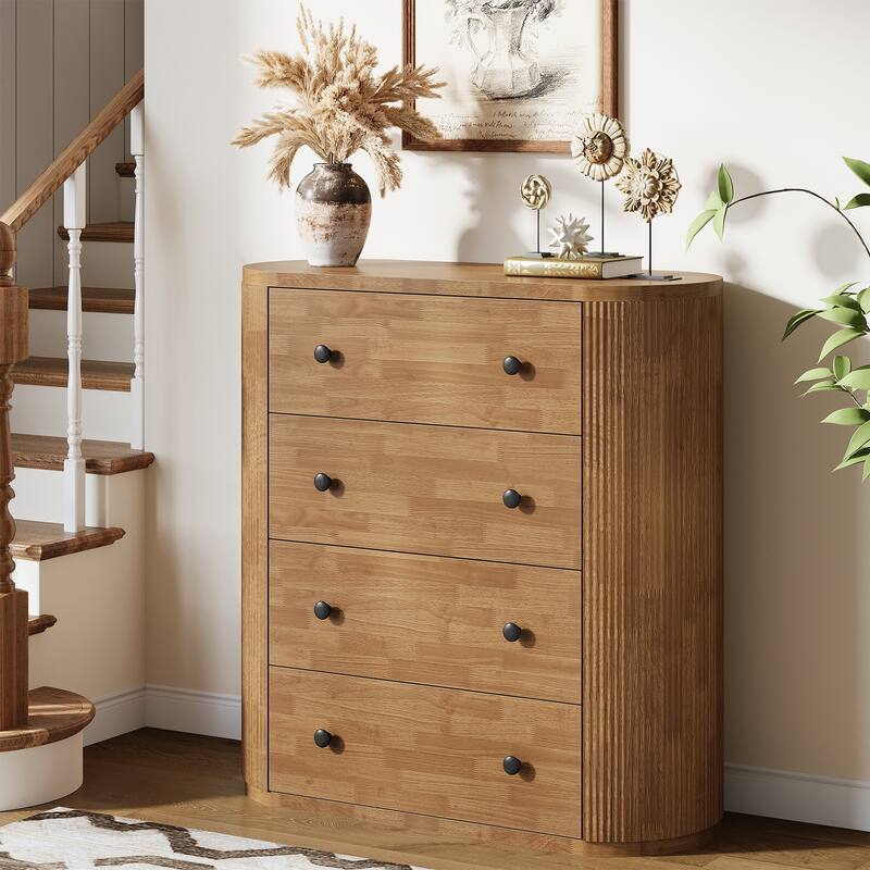 4-Drawer Fluted Dresser, Wooden Chest of Drawers for Bedroom