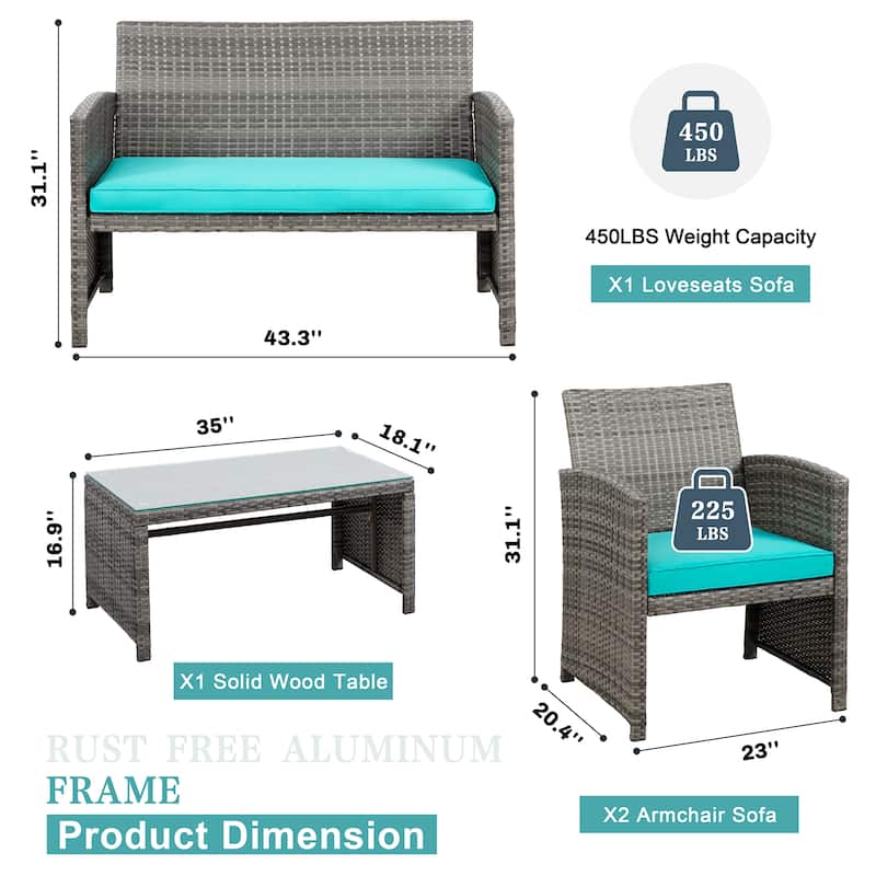 Futzca 4 Pieces Outdoor Patio Furniture Sets Conversation Sets Rattan Chair