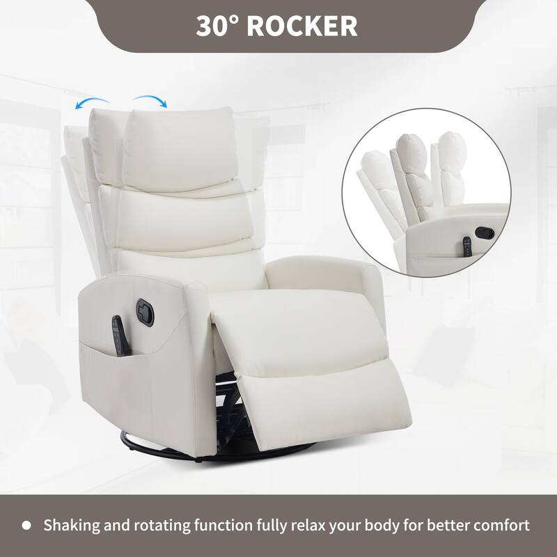 Roomfitters Manual Swivel Rocker Recliner Chair with Heat and Massage Fabric Glider Lounge Sofa for Living Room