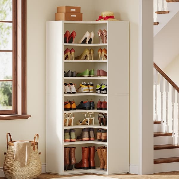 Corner Hall Tree Storage Bench Shoe Rack Corner Unit 9-Tier Corner